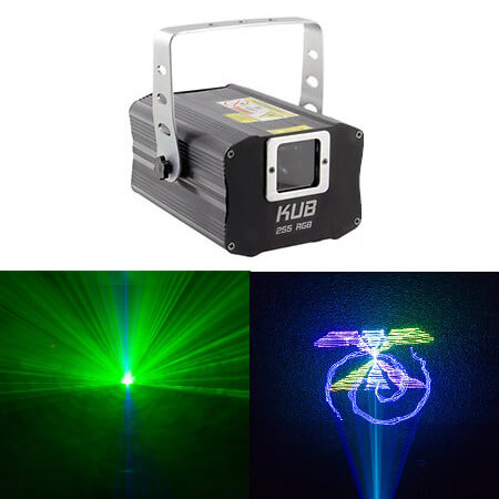 Boîtier laser noire et photos des effets qu'il produit